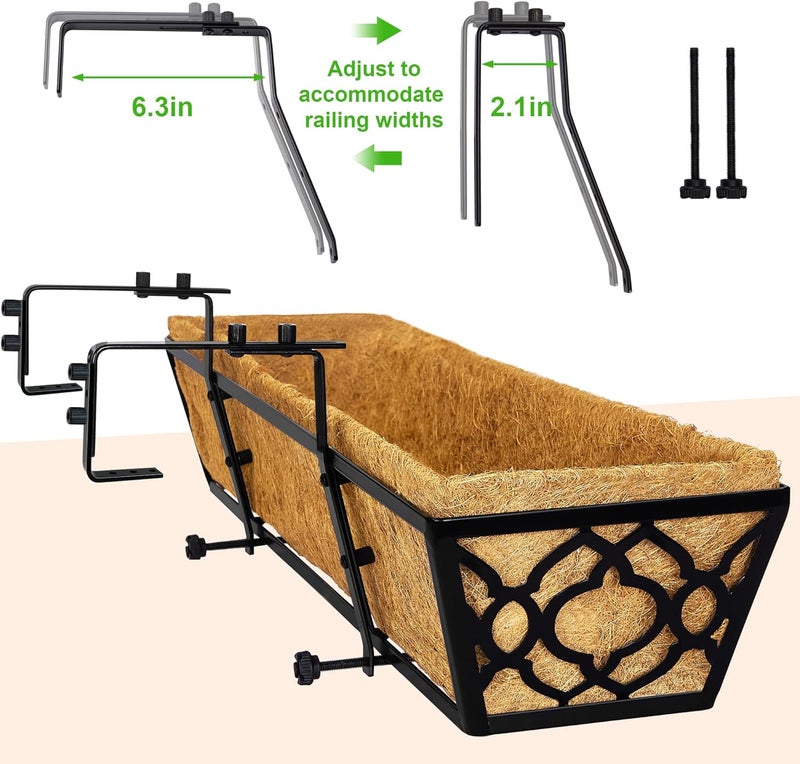 HFHOME 2 Pcs 30" Window Box Deck Railing Planter with Horse Trough Coco Liners, Black Metal Hanging Flower Planters Baskets for Indoor, Outdoor, Balcony, Porch, Fence, Patio, and Lawn - Image 4